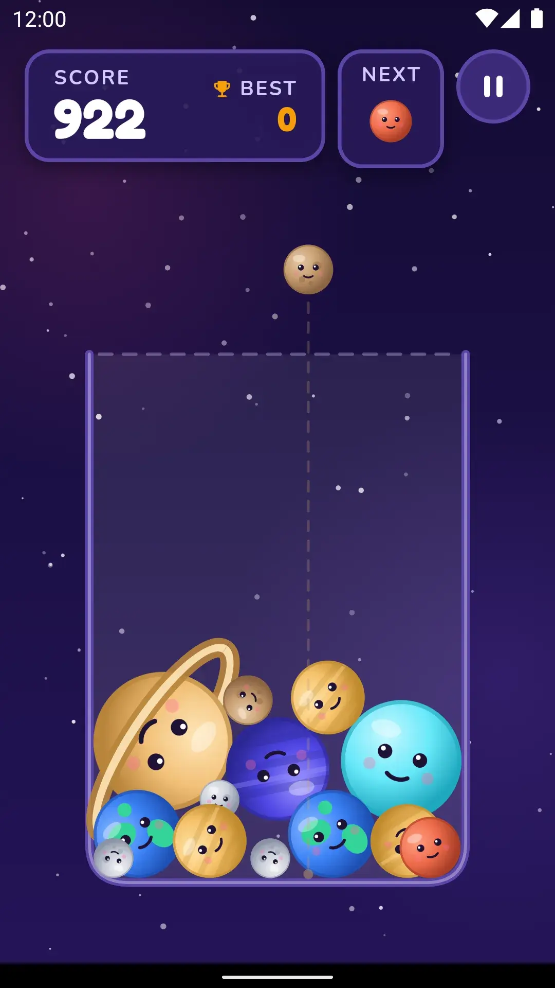 Sun Drop gameplay: planets merging in the jar